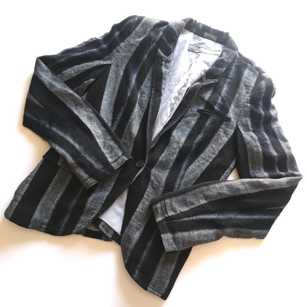 Zara Women's Black Blue White Striped Tweed Blazer